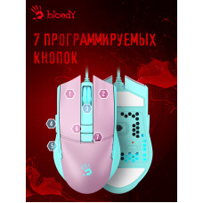 Мышь A4Tech Bloody L65 Max розовый/голубой оптическая 12000dpi USB 6but (L65 MAX/SKY PINK)