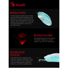 Мышь A4Tech Bloody L65 Max розовый/голубой оптическая 12000dpi USB 6but (L65 MAX/SKY PINK)