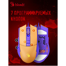 Мышь A4Tech Bloody L65 Max желтый/фиолетовый оптическая 12000dpi USB 6but (L65 MAX/ROYAL VIOLET)