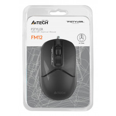 Мышь A4Tech Fstyler FM12S черный оптическая 1200dpi silent USB 3but (FM12S BLACK)