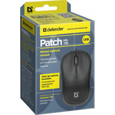 Мышь Defender Patch MS-759 черный оптическая 1000dpi USB для ноутбука 2but (52759)