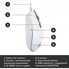 Мышь Logitech G102 LightSync белый оптическая 8000dpi USB 6but (910-005809)