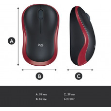 Мышь Logitech M185 черный/красный оптическая 1000dpi беспров. USB для ноутбука 2but (910-002633)