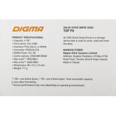 Накопитель SSD Digma PCI-E 4.0 x4 4Tb DGST4004TP83T Top P8 M.2 2280
