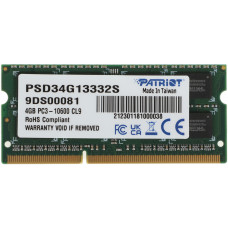 Память DDR3 4Gb 1333MHz Patriot PSD34G13332S RTL PC3-10600 CL9 SO-DIMM 204-pin 1.5В dual rank Ret
