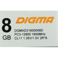 Память DDR3 8Gb 1600MHz Digma DGMAD31600008D RTL PC3-12800 CL11 DIMM 240-pin 1.5В dual rank