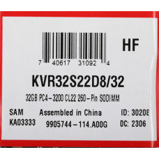 Память DDR4 32GB 3200MHz Kingston KVR32S22D8/32 Valueram RTL PC4-25600 CL22 SO-DIMM 260-pin 1.2В dual rank Ret