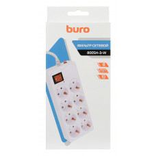 Сетевой фильтр Buro 800SH-3-W 3м (8 розеток) белый (коробка)