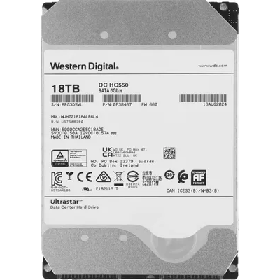 Жесткий диск WD SATA-III 18TB 0F38467 WUH721818ALE6L4 Server Ultrastar DC HC550 512E (7200rpm) 512Mb 3.5"