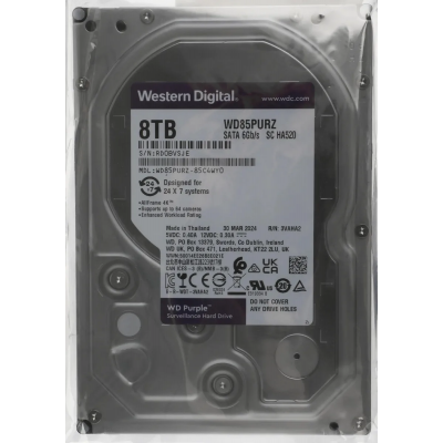 Жесткий диск WD SATA-III 8TB WD85PURZ Surveillance Purple (5640rpm) 256Mb 3.5"