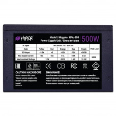 Блок питания  HIPER HPA-500 (ATX 2.31, 500W, Active PFC, 80Plus, 120mm fan, black) BOX