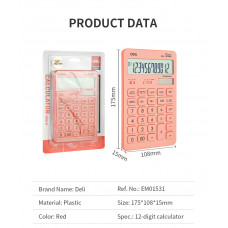 Калькулятор настольный Deli Touch EM01541 красный 12-разр.