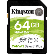 Флеш карта SDXC 64Gb Class10 Kingston SDS2/64GB Canvas Select Plus w/o adapter