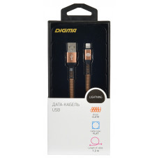 Кабель Digma USB A(m) Lightning (m) 1.2м коричневый плоский