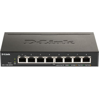 Коммутатор D-Link DGS-1100-08PLV2/A1A (L2) 8x1Гбит/с 4PoE+ 80W управляемый
