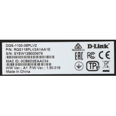 Коммутатор D-Link DGS-1100-08PLV2/A1A (L2) 8x1Гбит/с 4PoE+ 80W управляемый