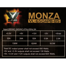 Блок питания Formula ATX 650W MONZA VL-650APB-85 80+ bronze (24+4+4pin) APFC 120mm fan 7xSATA RTL