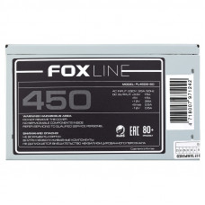 Блок питания Power Supply Foxline, 450W, ATX, APFC, 120FAN, CPU 4+4  pin, MB 24pin, 5xSATA, 2xPATA, 1xFDD, 1xPCI-E 6pin, 80+