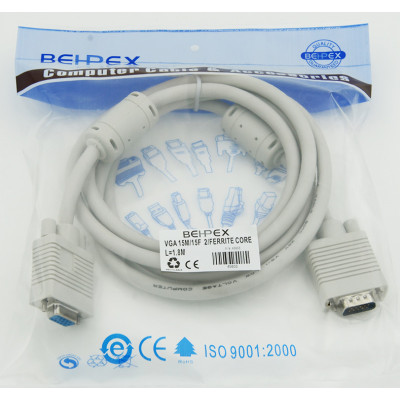 Кабель-удлинитель VGA (m) VGA (f) 1.8м феррит.кольца серый