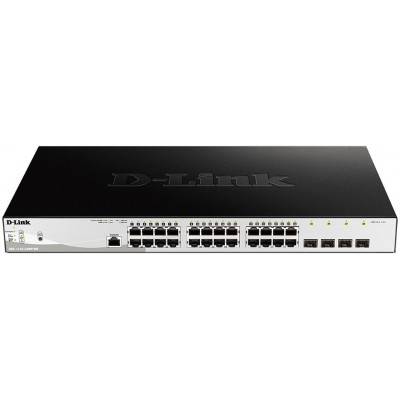 Коммутатор D-Link DGS-1210-28MP/ME DGS-1210-28MP/ME/B (L2) 24x1Гбит/с 4xКомбо(1000BASE-T/SFP) 4SFP 24PoE 370W управляемый