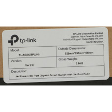 Коммутатор TP-Link SG2428P (L2+) 24x1Гбит/с 4SFP 24PoE+ 250W управляемый