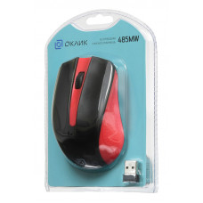 Мышь Оклик 485MW черный/красный оптическая (1000dpi) беспроводная USB для ноутбука (3but)