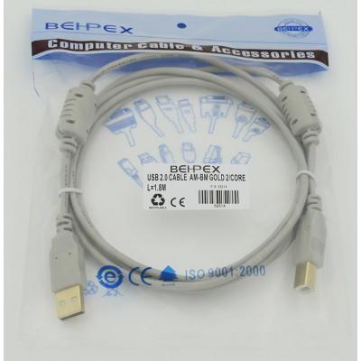 Кабель USB A(m) USB B(m) 1.8м феррит.кольца серый