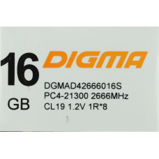 Память DDR4 16Gb 2666MHz Digma DGMAD42666016S RTL PC4-21300 CL19 DIMM 288-pin 1.2В single rank