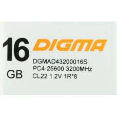 Память DDR4 16Gb 3200MHz Digma DGMAD43200016S RTL PC4-25600 CL22 DIMM 288-pin 1.2В single rank