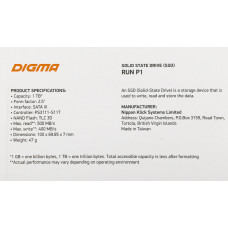 Накопитель SSD Digma SATA III 1Tb DGSR2001TP13T Run P1 2.5"