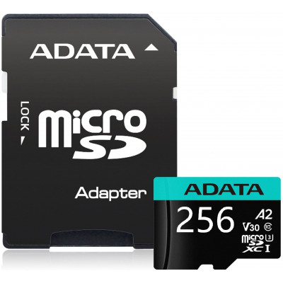 Флеш карта microSDHC 256Gb Class10 A-Data AUSDX256GUI3V30SA2-RA1 Premier Pro + adapter