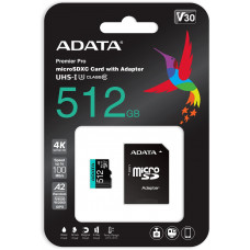 Флеш карта microSDHC 512Gb Class10 A-Data AUSDX512GUI3V30SA2-RA1 Premier Pro + adapter