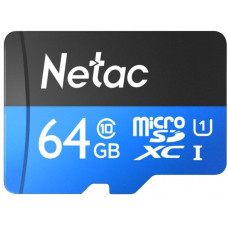 Флеш карта microSDXC 64Gb Class10 Netac NT02P500STN-064G-R P500 + adapter