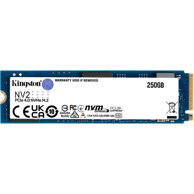 Твердотельный накопитель Kingston SSD NV2, 250GB, M.2(22x80mm), NVMe, PCIe 4.0 x4, 3D TLC, R/W 3000/1300MB/s, TBW 80, DWPD 0.3 (3 года)