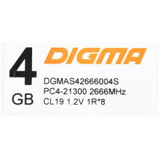 Память DDR4 4Gb 2666MHz Digma DGMAS42666004S RTL PC4-21300 CL19 SO-DIMM 260-pin 1.2В single rank