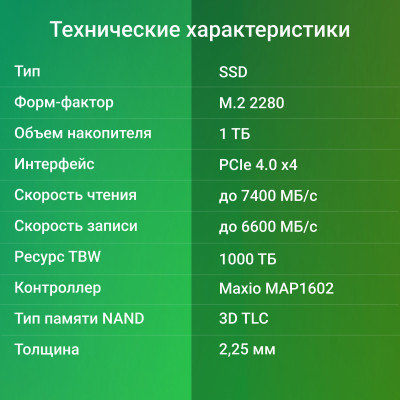 Накопитель SSD Digma PCI-E 4.0 x4 1Tb DGSM4001TM63T Meta M6 M.2 2280