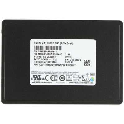 Накопитель SSD Samsung PCIe 4.0 x4 960GB MZQL2960HCJR-00A07 PM9A3 2.5" 1 DWPD